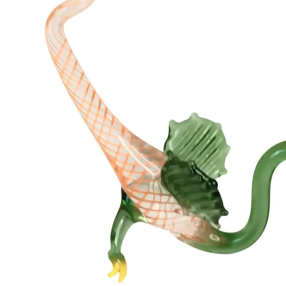 VTG Miniature Hand Blown Glass Dragon Green Yellow Orange Tongue 5